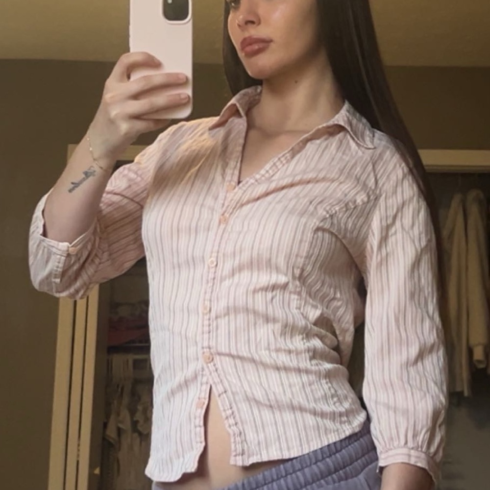vintage old navy light pink and white striped button down